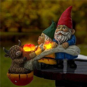 Garden Gnomes & Highland Cow with Mushroom Solar Light